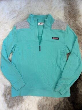 Vineyard Vines Mint Green Teal Cotton Gray Shep Quarter Zip Medium Preppy